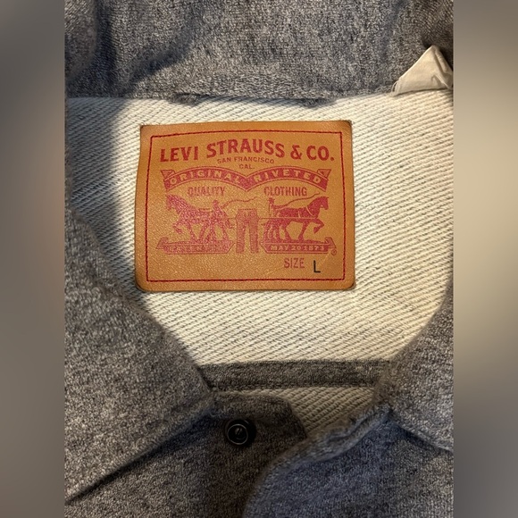 Levis Gray French Terry Trucker Jacket Button-Snap Up Stretch Mens Size Large - Picture 7 of 9